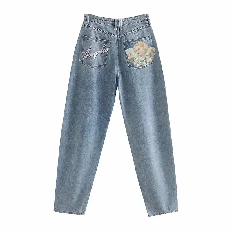 Denim Jeans Cherub Floral Angelic Style