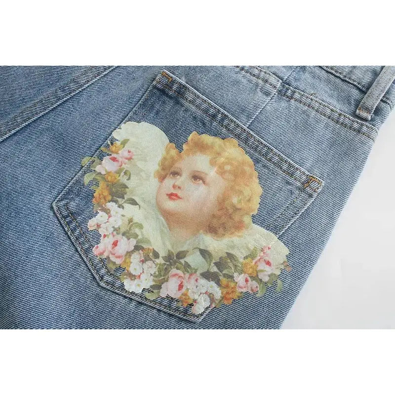 Denim Jeans Cherub Floral Angelic Style