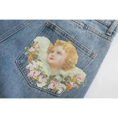 Denim Jeans Cherub Floral Angelic Style