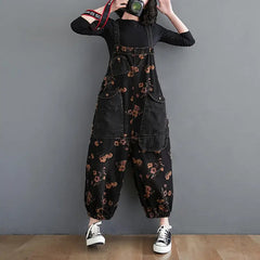 Denim Loose Jeans Black Jumpsuit Overall for Women / L