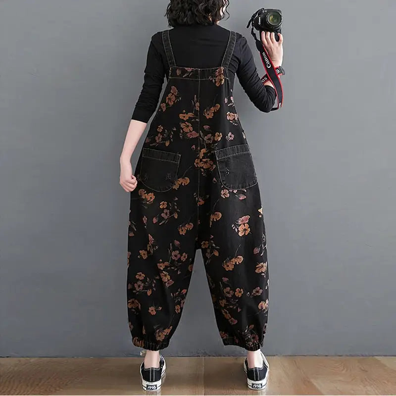 Denim Loose Jeans Black Jumpsuit Overall for Women