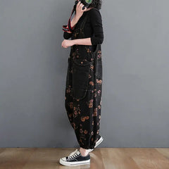 Denim Loose Jeans Black Jumpsuit Overall for Women