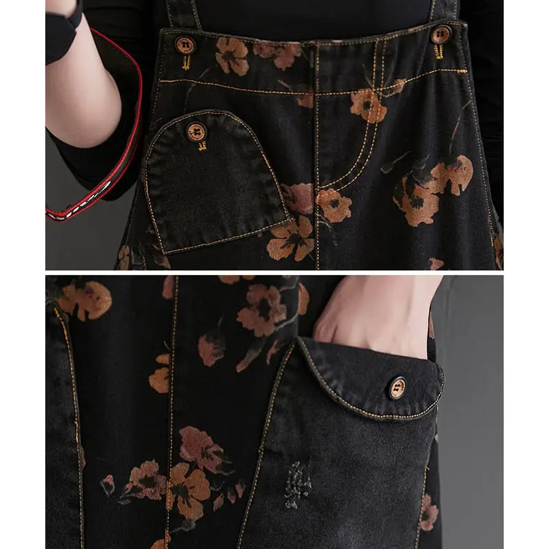 Denim Loose Jeans Black Jumpsuit Overall for Women