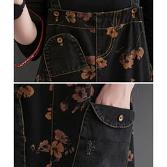 Denim Loose Jeans Black Jumpsuit Overall for Women