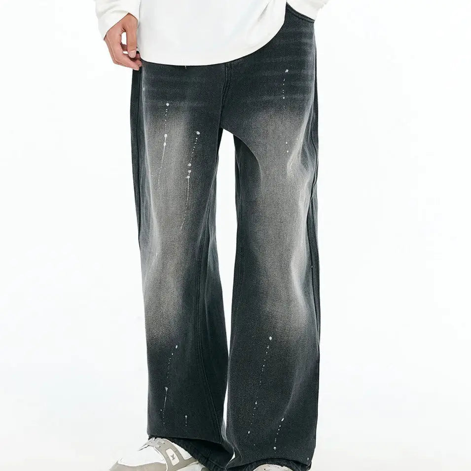Denim Loose Straight Tube Pants for Men Black / M