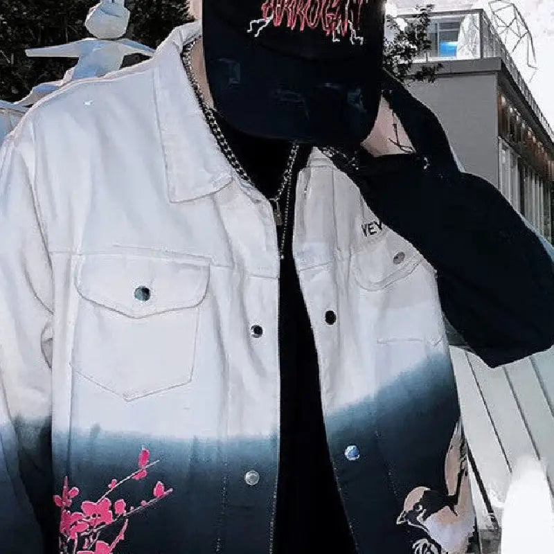 Denim Oversized Gradient Color Jacket for Men and Women