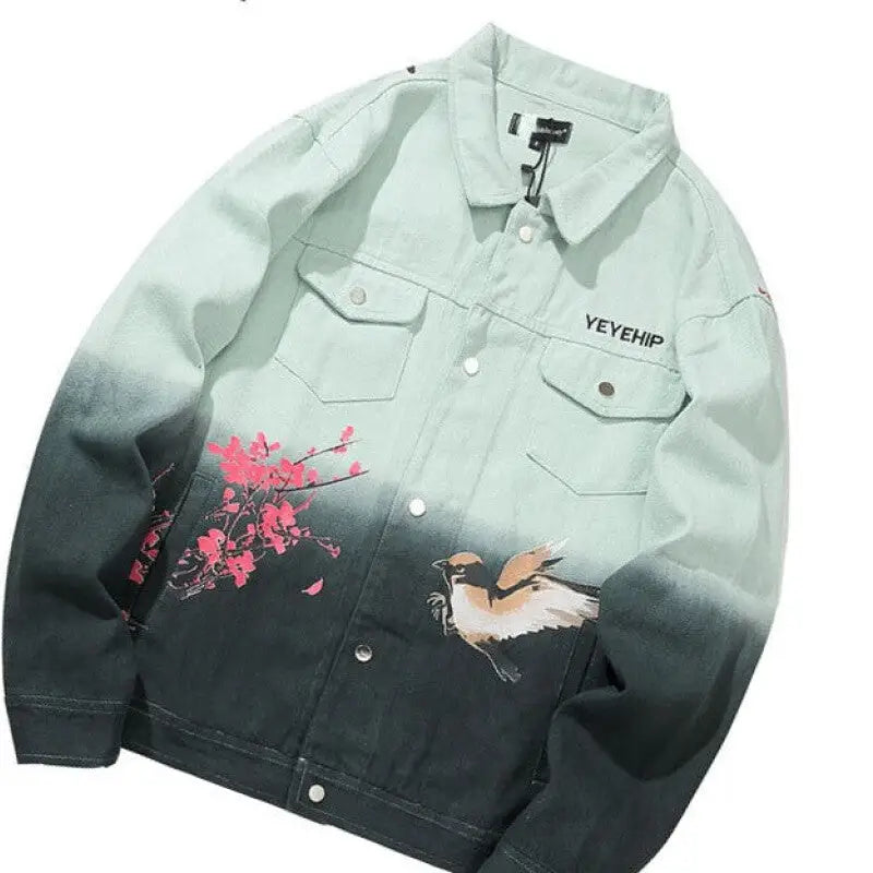 Denim Oversized Gradient Color Jacket - Jackets