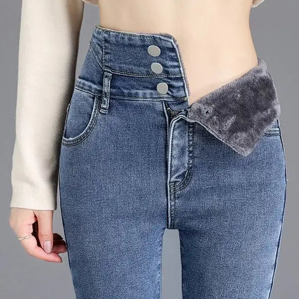 Denim Skinny High Waist Pencil Winter Pants Blue / 25