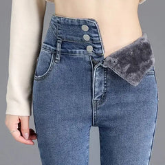 Denim Skinny High Waist Pencil Winter Pants Blue / 25