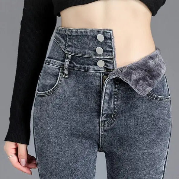 Denim Skinny High Waist Pencil Winter Pants Gray / 25