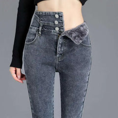 Denim Thick Skinny High Waist Pencil Winter Pants