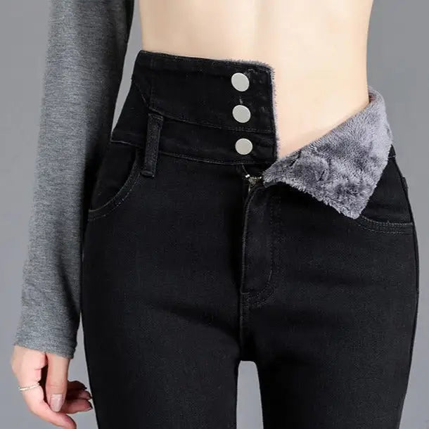 Denim Thick Skinny High Waist Pencil Winter Pants