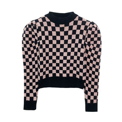 Contrast Checkerboard Turtleneck Knitted sweater