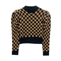 Contrast Checkerboard Turtleneck Knitted sweater