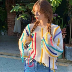 Colorful Tassels Round Neck Long Sleeve Sweater