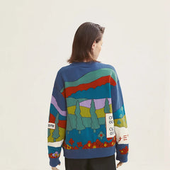 Sweater With Abstract Funny Cartoon Round Neck