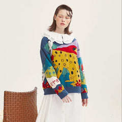 Sweater With Abstract Funny Cartoon Round Neck