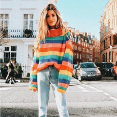 Contrast Striped Knitted Turtleneck Sweater