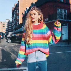 Contrast Striped Knitted Turtleneck Sweater