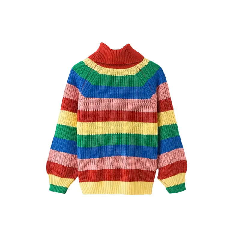 Contrast Striped Knitted Turtleneck Sweater