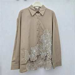 Vintage Embroidery Loose Stitched Long Sleeve Shirt