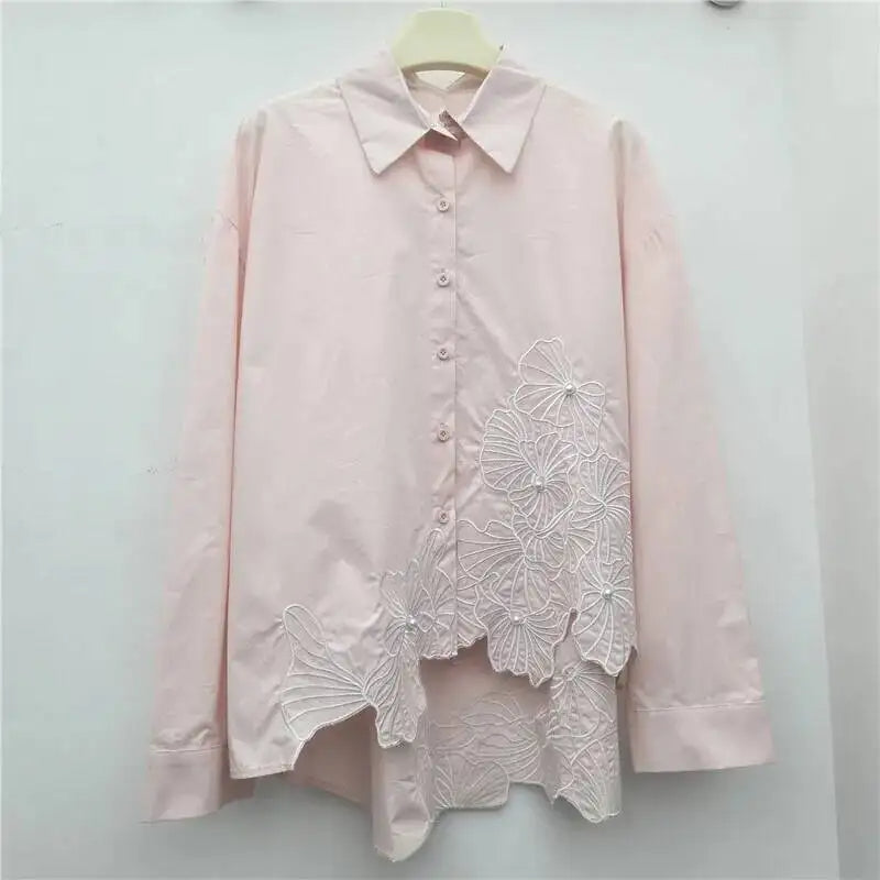 Vintage Embroidery Loose Stitched Long Sleeve Shirt