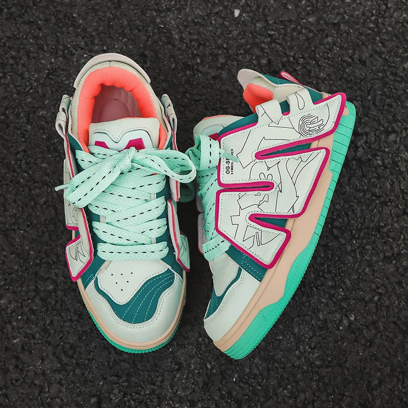 Skateboard Chunky Lace Up Non Slip Sneakers