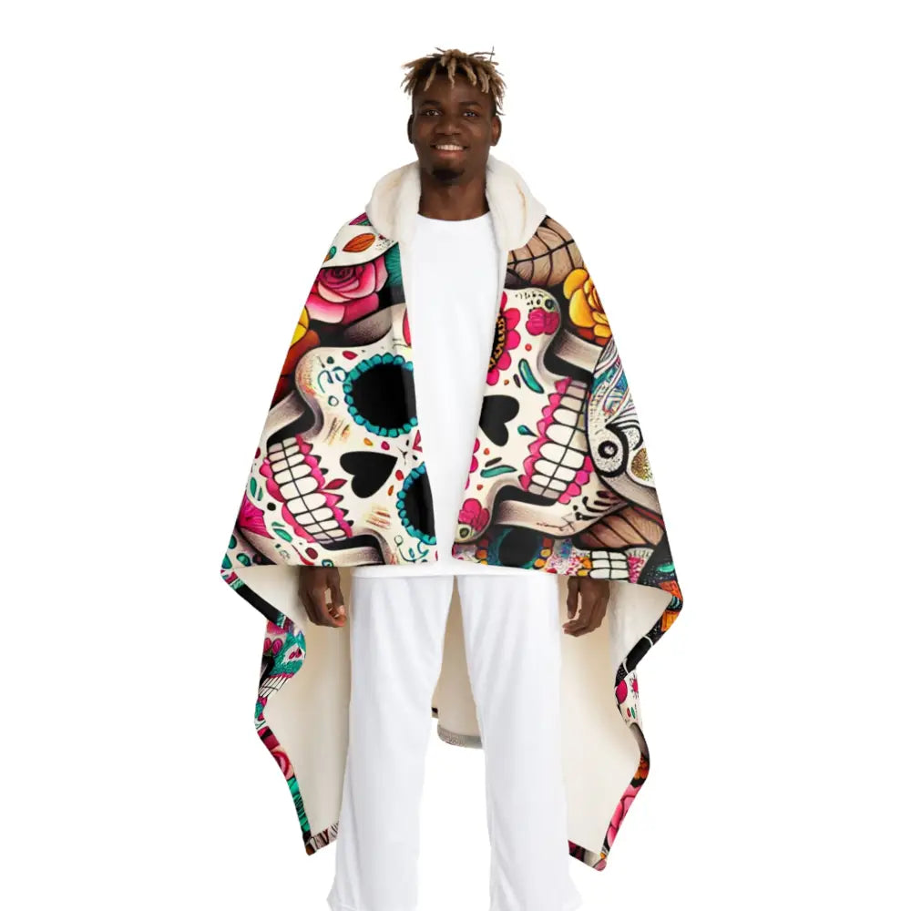 Dia de los Muertos Hooded Sherpa Fleece Blanket One size