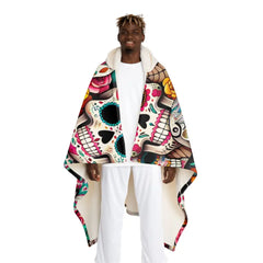 Dia de los Muertos Hooded Sherpa Fleece Blanket One size