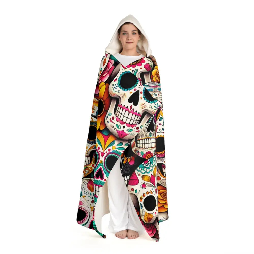 Dia de los Muertos Hooded Sherpa Fleece Blanket One size