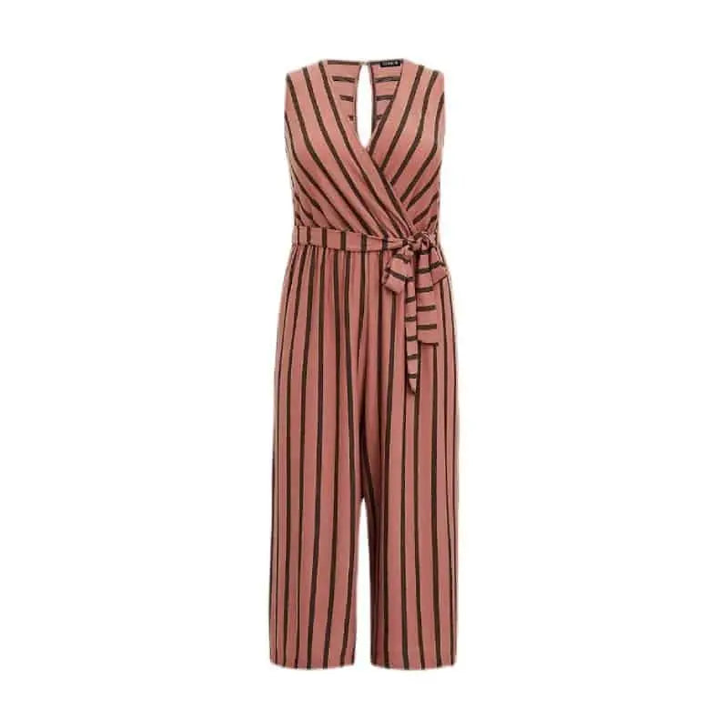 Diagonal Striped Jumpsuit Pants - Brown / L