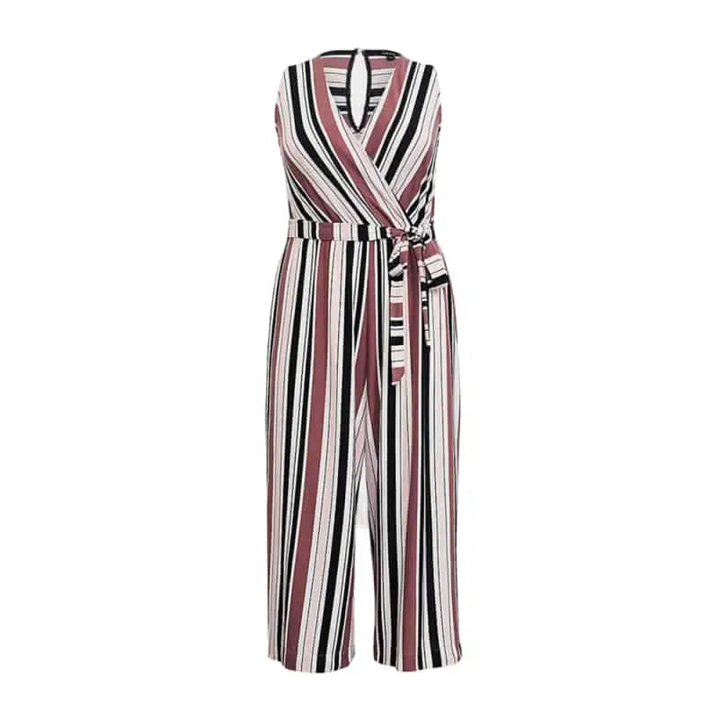 Diagonal Striped Jumpsuit Pants - White / L