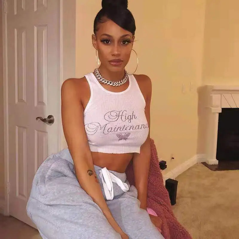 Diamond Butterfly Tank Crop Top for Casual Wear