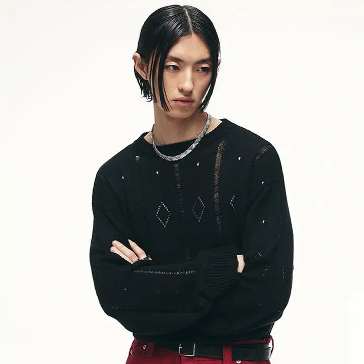 Diamond Hole Hollow Light Long Sleeve Sweater