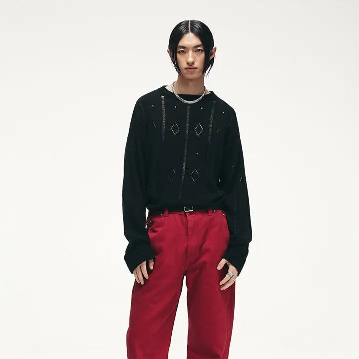 Diamond Hole Hollow Light Long Sleeve Sweater