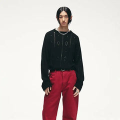 Diamond Hole Hollow Light Long Sleeve Sweater