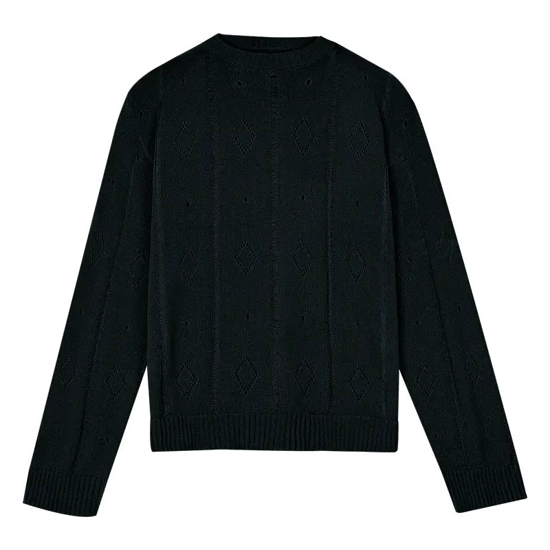 Diamond Hole Hollow Light Long Sleeve Sweater Black / XS