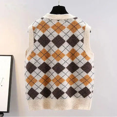 Diamond Plaid Vintage V-Neck Knitted Vest
