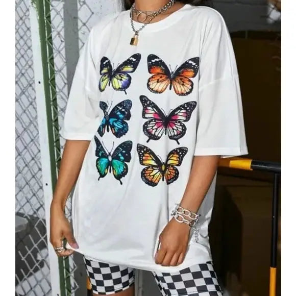 Different Color Butterfly T-Shirt - WHite / XS