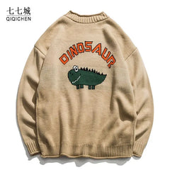 Dinosaur Knitted Oversize Sweatshirt for Casual Wear Black