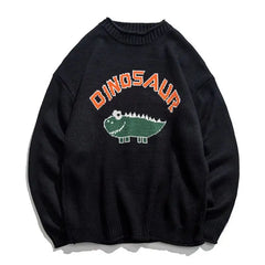 Dinosaur Knitted Oversize Sweatshirt for Casual Wear Khaki
