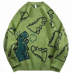 Dinosaur Oversized Cartoon Pullover Sweatshirt - Green / M