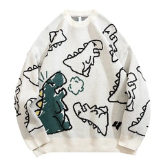 Dinosaur Oversized Cartoon Pullover Sweatshirt - White / M