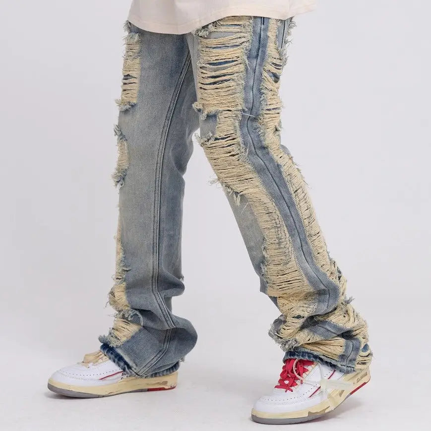 Distressed Cargo Blue Jeans Cotton Full Length