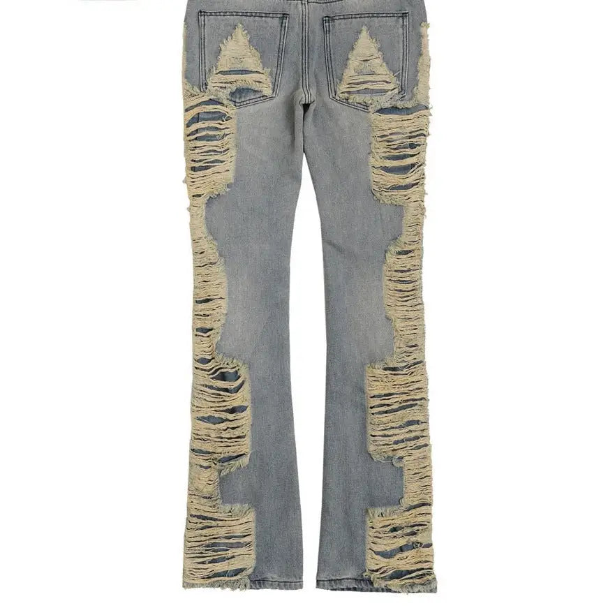 Distressed Cargo Blue Jeans Cotton Full Length