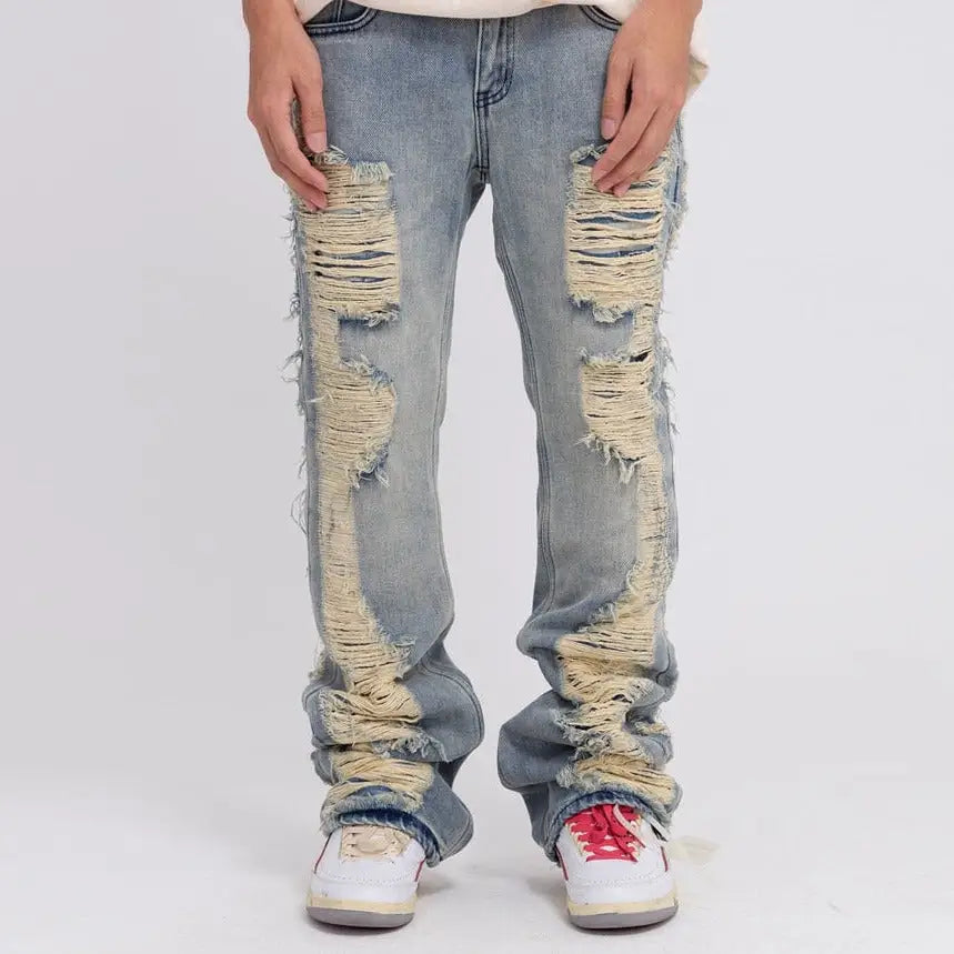 Distressed Cargo Blue Jeans Cotton Full Length