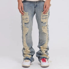 Distressed Cargo Blue Jeans Cotton Full Length