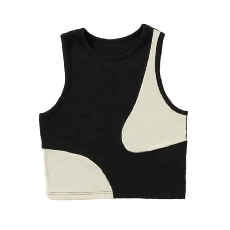 Divided Color Tank Top - Black-2 / S