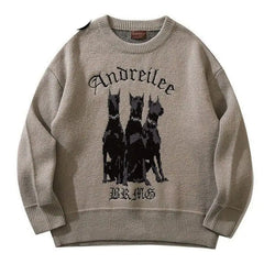 Doberman Oversize Knitted Sweater with Cartoon Design