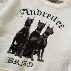 Doberman Oversize Knitted Sweater with Cartoon Design